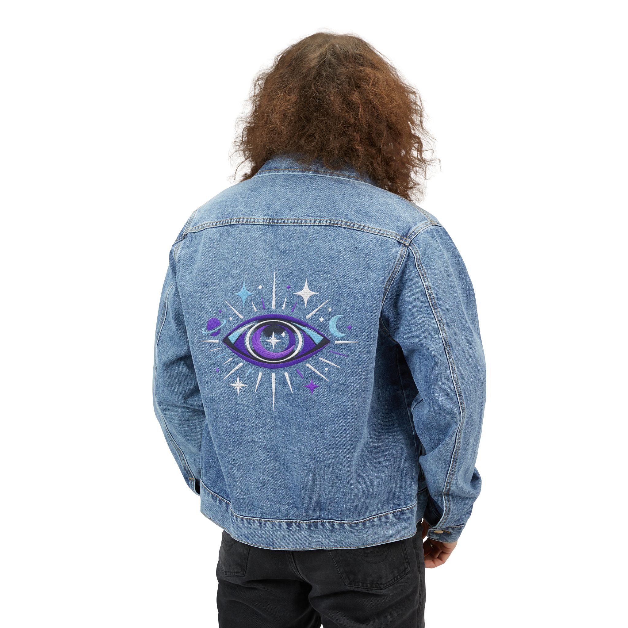 PRB Cosmic All-Seeing Eye Denim Men's Jacket | Space, Stars, Moon by Printify
