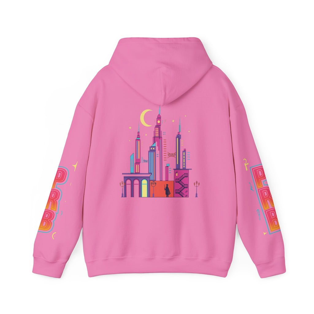 PRB Graphic Hoodie — Colorful Cityscape Pullover by Power Runs Black
