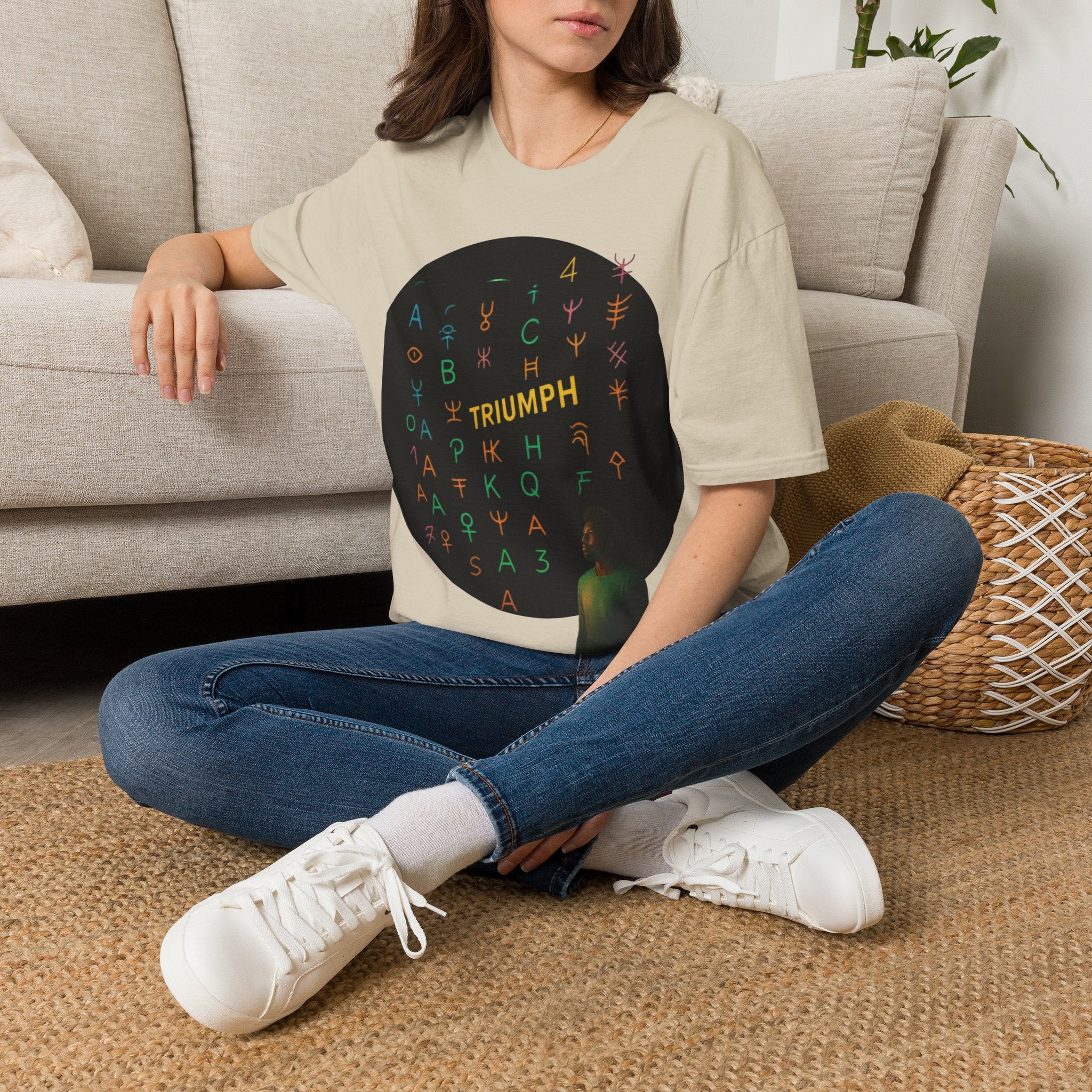 PRB Triumph Afro Hair Silhouette T-Shirt | Black Hair Alphabet Design by Printify
