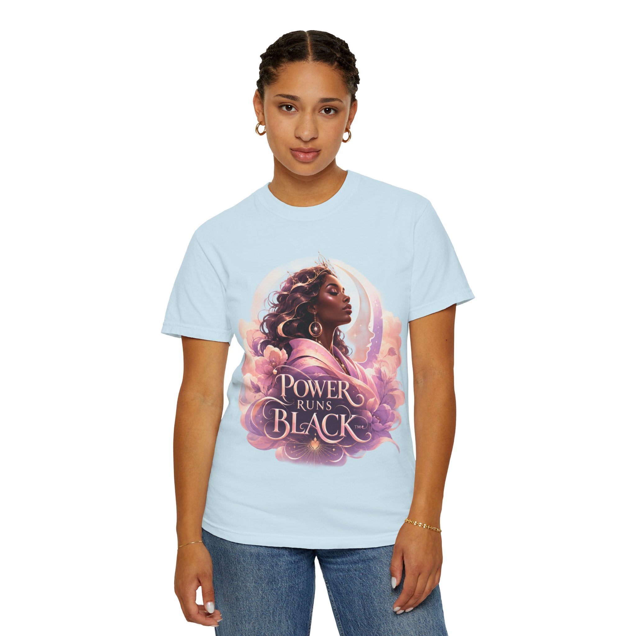 Power Runs Black graphic tee | Black woman portrait, Afro empowerment shirt by Power Runs Black
