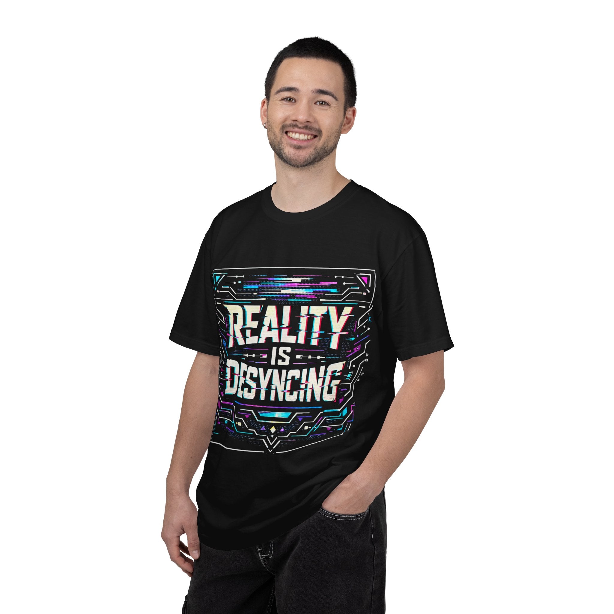 Power Runs Black PRB Glitchy Pastel "Reality Is Desyncing" T-Shirt by Printify