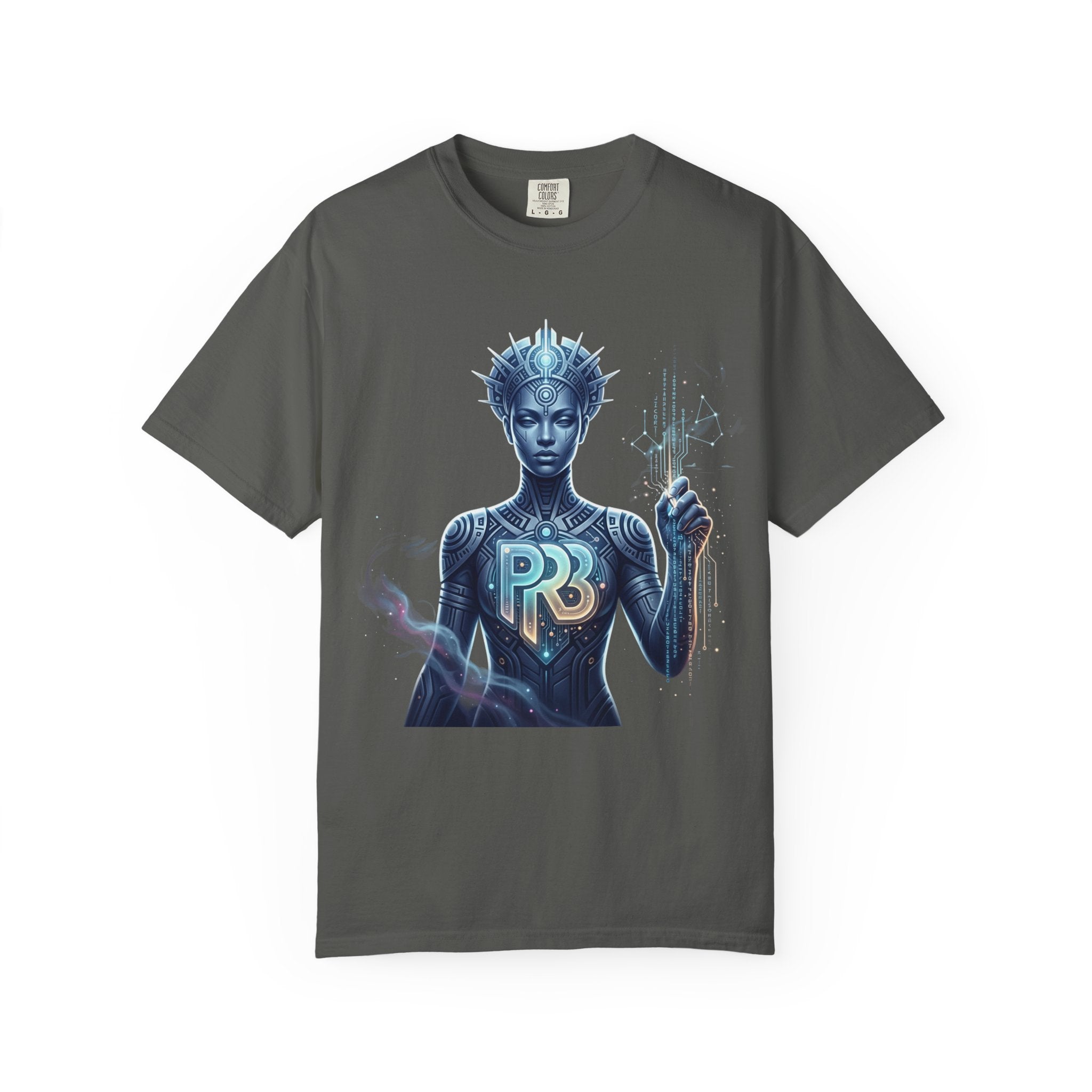 Printify PRB Divine Code Architect 4K Futuristic Blue Android with PR Chest Logo T-Shirt - T-Shirt