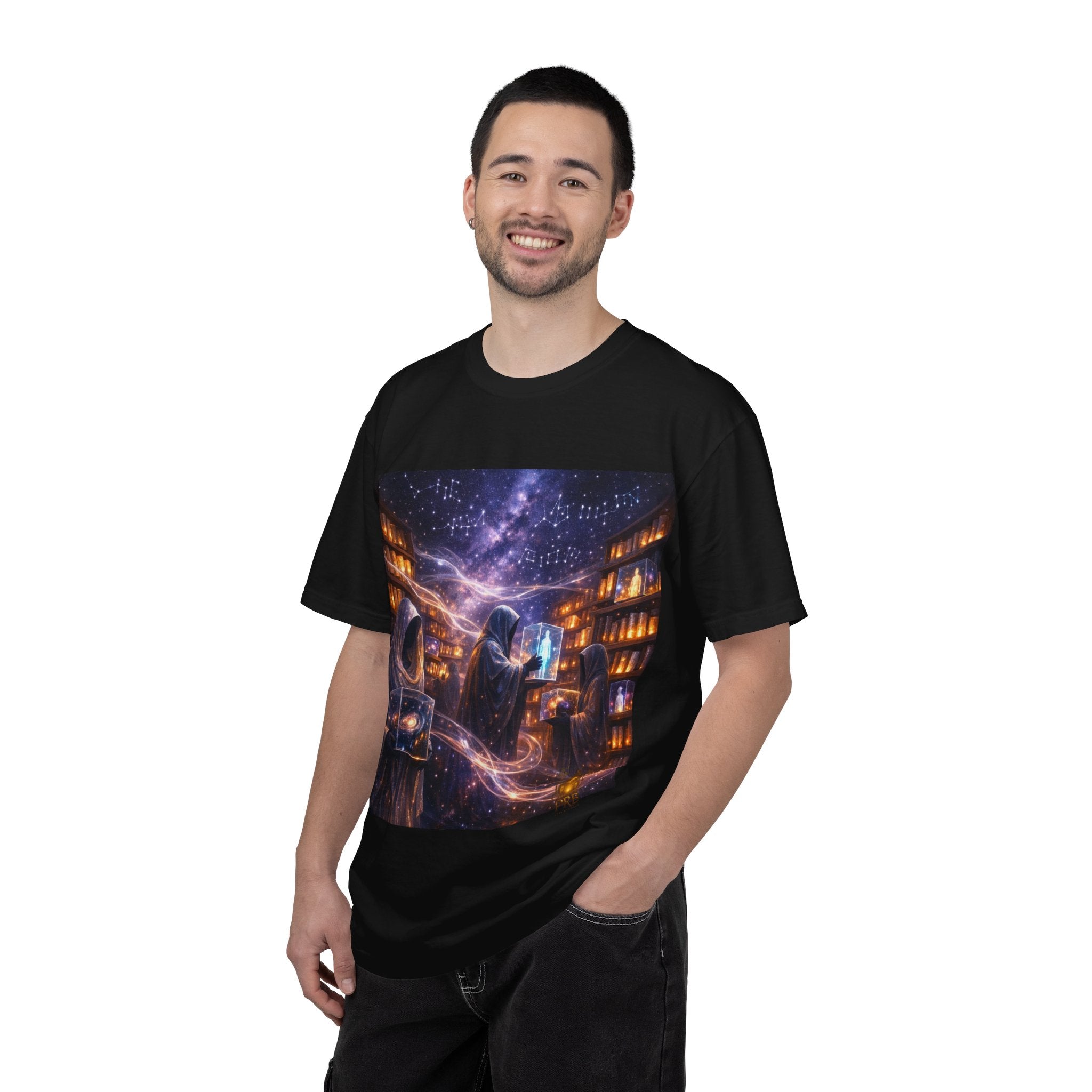 PRB Mystic Library Wizards T-Shirt — Cosmic Sorcerer Art Tee by Power Runs Black
