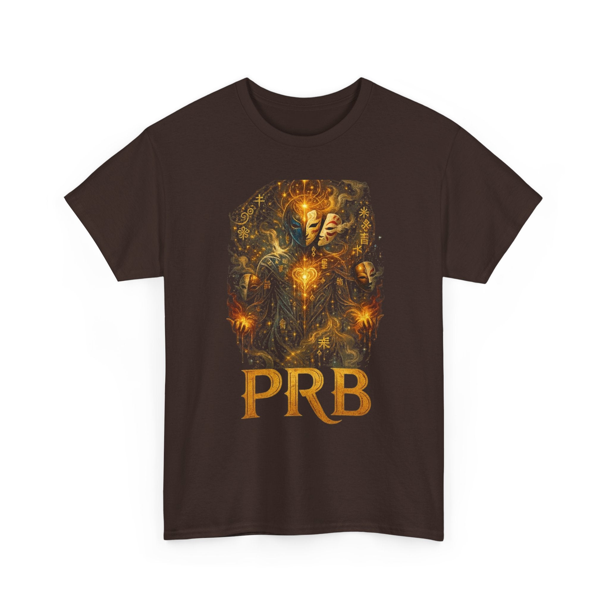 PRB Golden Mystic Mask Graphic Tee — Vintage Nature Illustration T-Shirt by Power Runs Black