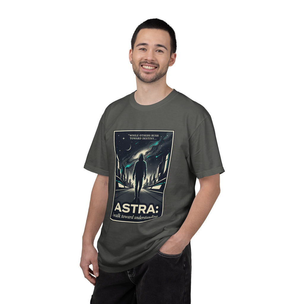 Power Runs Black Astra Sci‑Fi Graphic T-Shirt — "I walk toward understanding" Poster Design by Power Runs Black