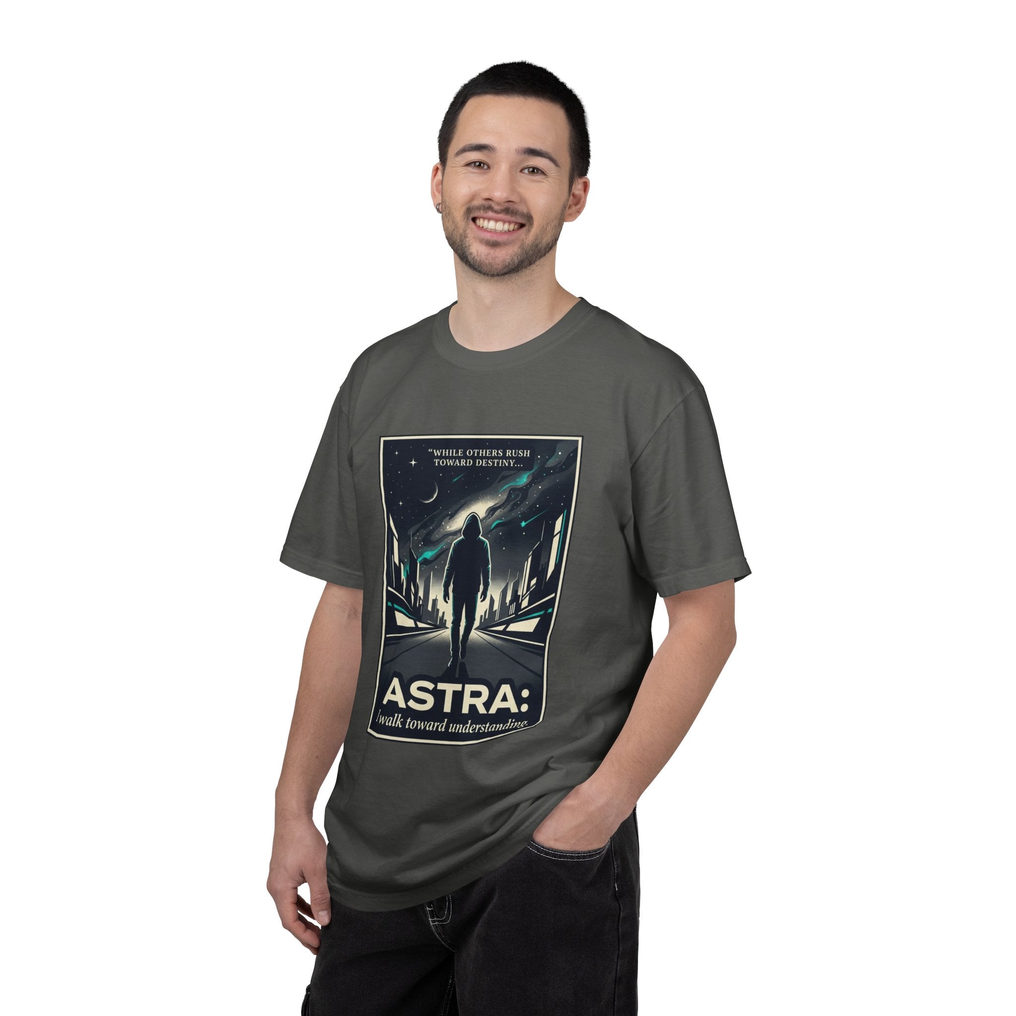 Power Runs Black Astra Sci‑Fi Graphic T-Shirt — "I walk toward understanding" Poster Design by Power Runs Black