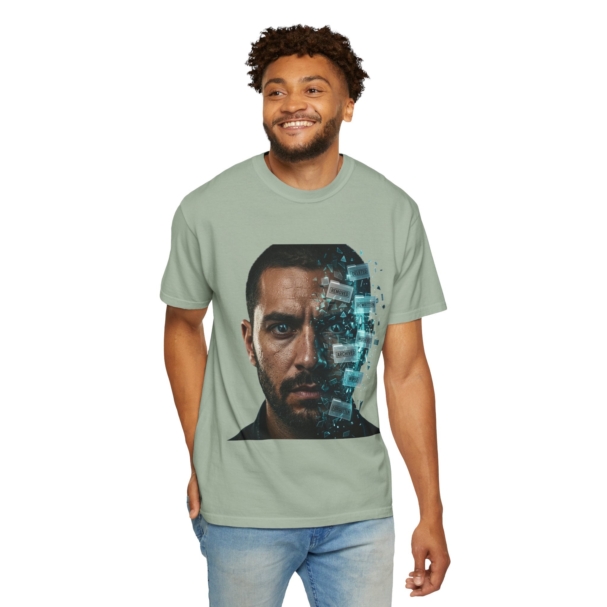 Syndication Loop Cyberpunk Portrait Tee — Tech-Noir Graphic T-Shirt | Power Runs Black by Printify