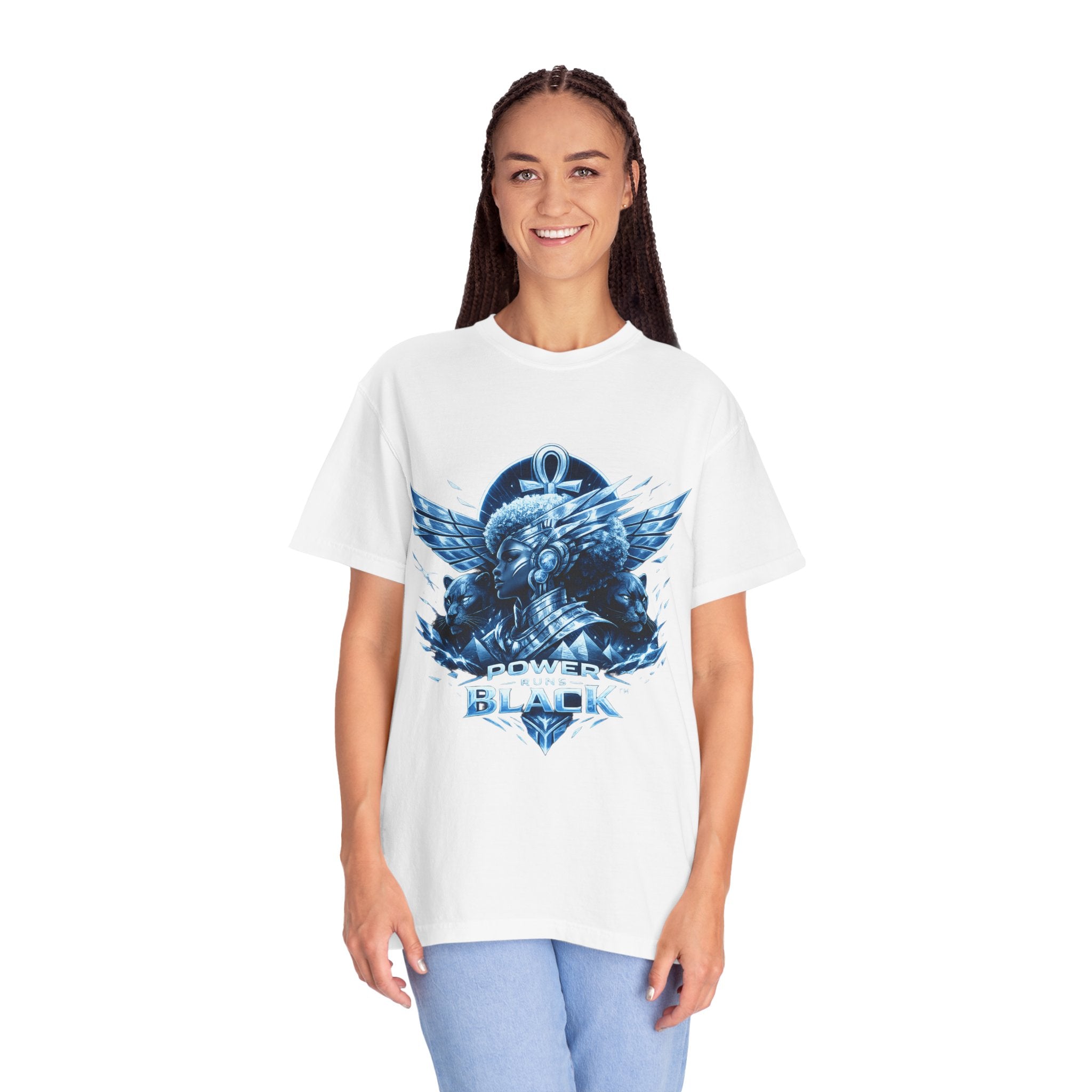 Power of Black Graphic T-Shirt — Egyptian Ankh Warrior Design by Power Runs Black