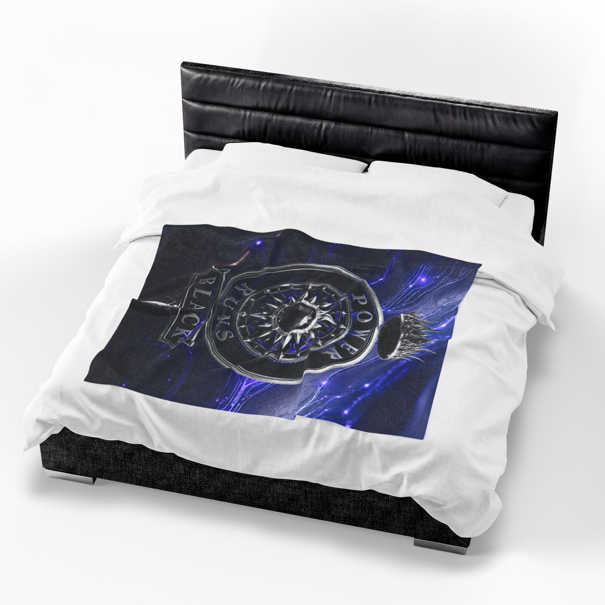 Power Runs Black Velveteen Plush Blanket – Galactic Crown Emblem by Power Runs Black