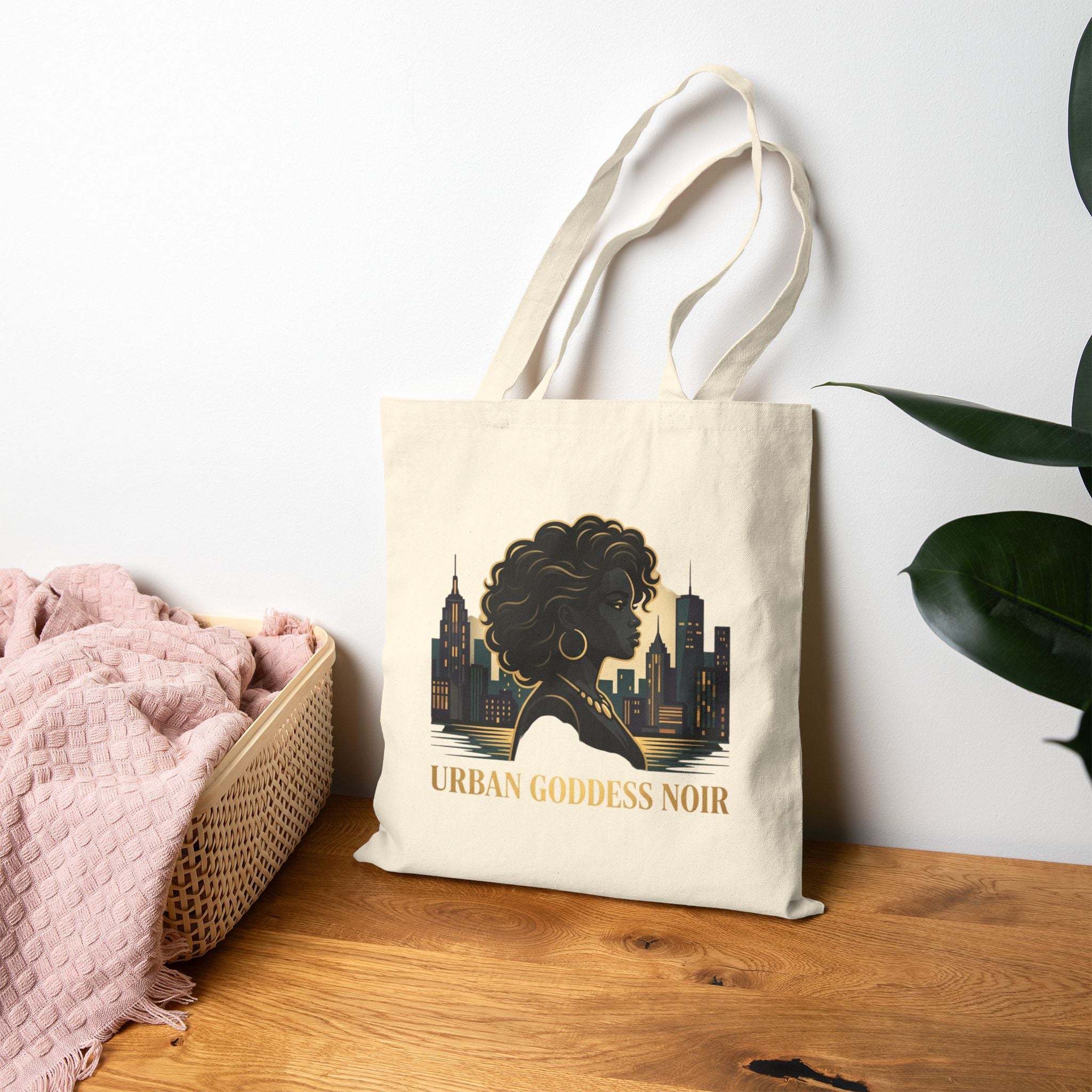 Power Runs Black PRB Urban Goddess Noir Cotton Tote Bag – City Skyline Afrocentric Eco Shopper by Power Runs Black