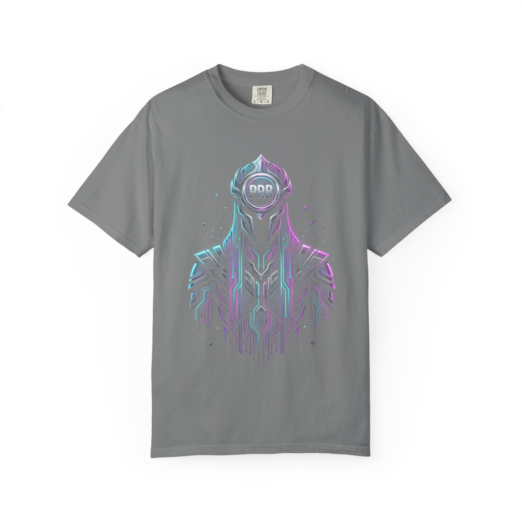 Printify PRB Machine‑Spirit Overlord 4K Futuristic Geometric Helmet T-Shirt | Neon Tech Line Art - T-Shirt