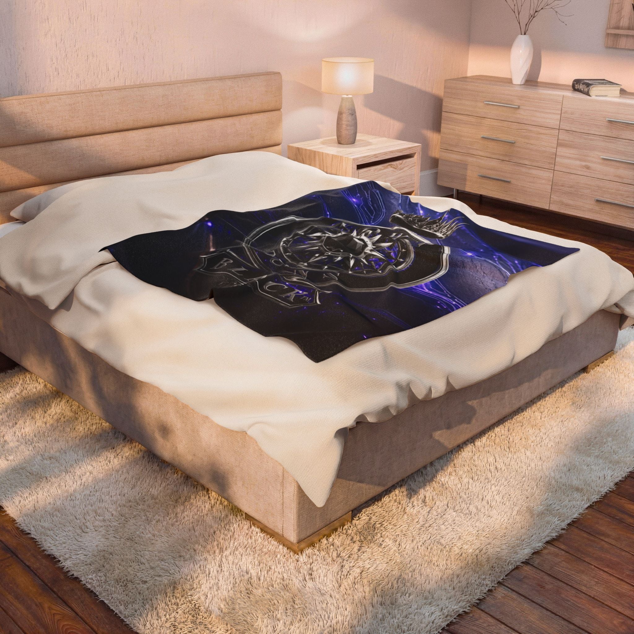 Power Runs Black Velveteen Plush Blanket – Galactic Crown Emblem by Power Runs Black