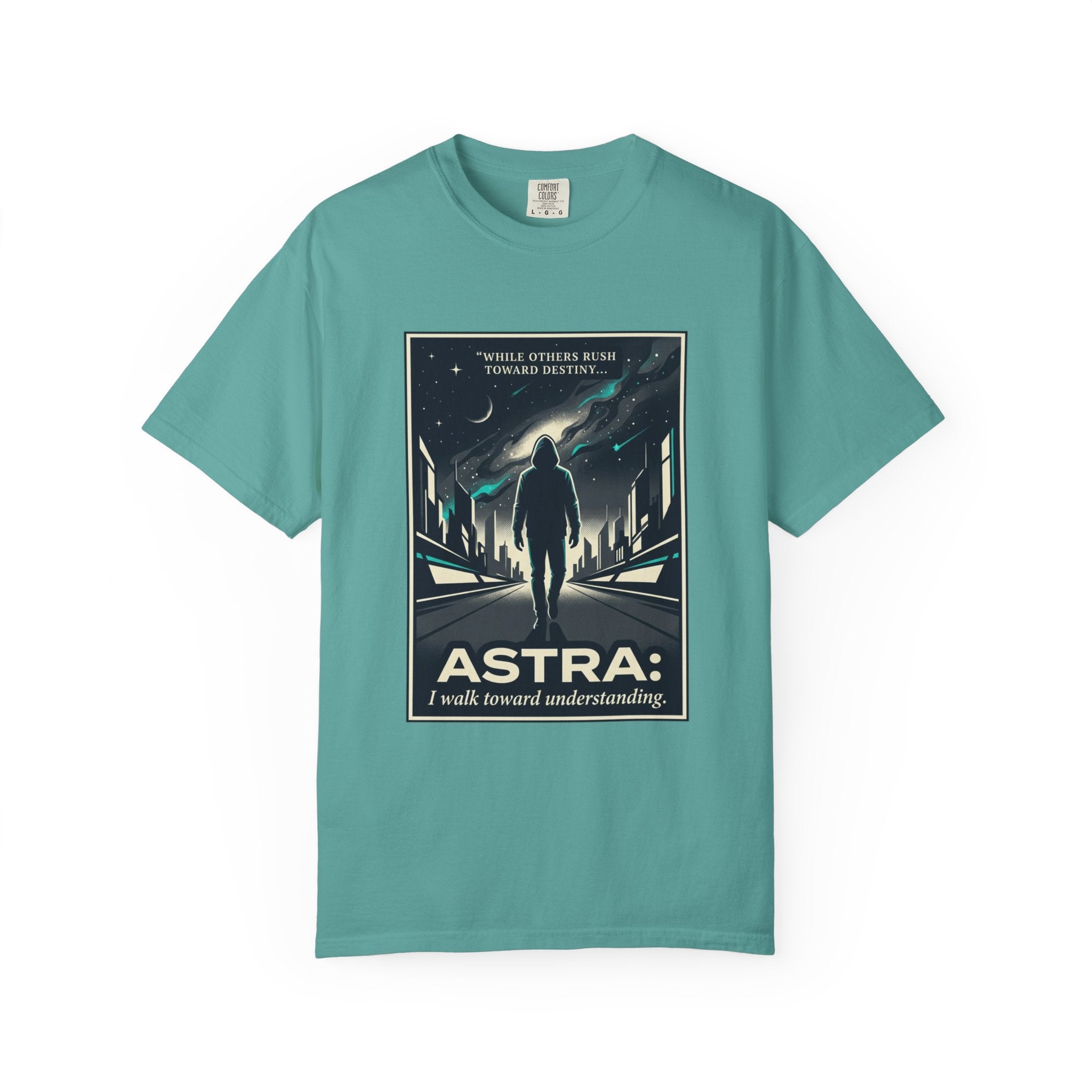 Power Runs Black Astra Sci‑Fi Graphic T-Shirt — "I walk toward understanding" Poster Design by Power Runs Black