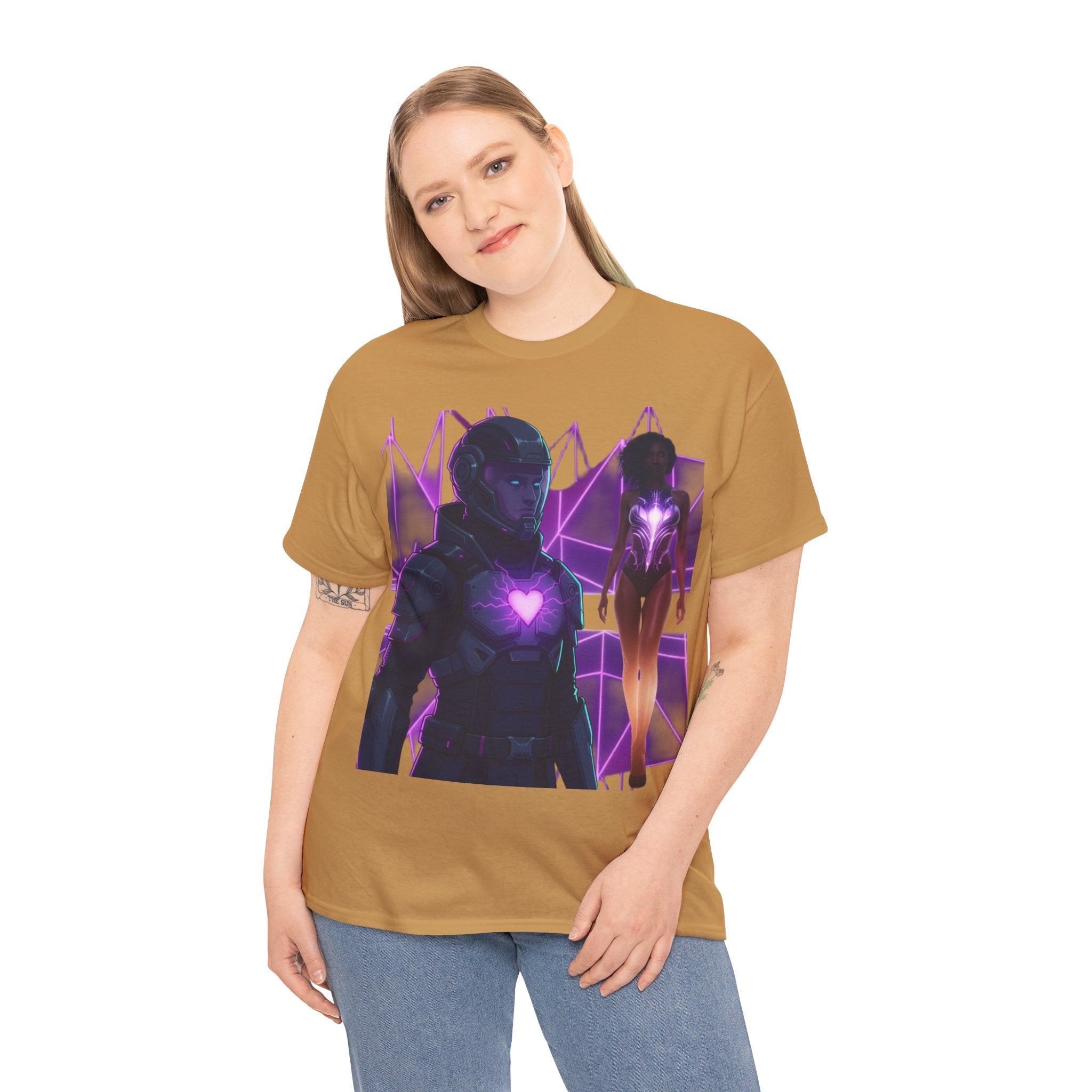 Power Run Black PRB Pretty Rich Bitch The Collection Purple Heart Cyberpunk Knight T-Shirt | Futuristic Armor Sci‑Fi Tee by Printify