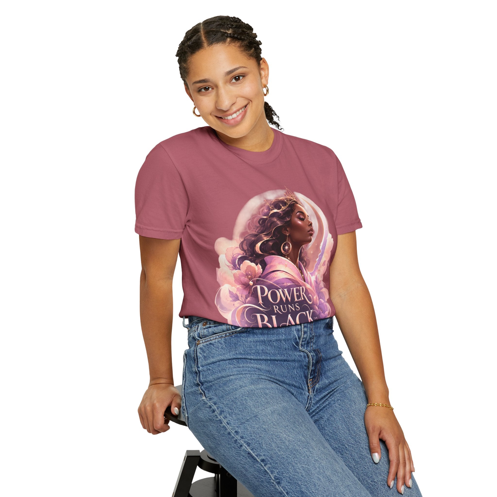 Power Runs Black graphic tee | Black woman portrait, Afro empowerment shirt by Power Runs Black
