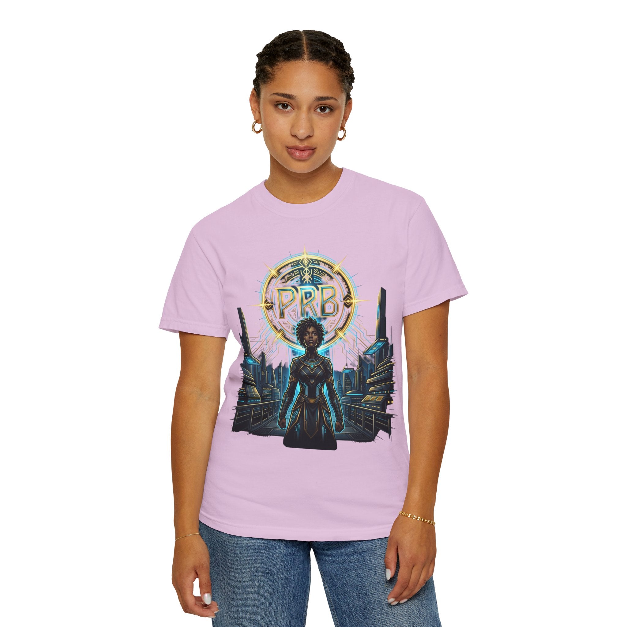 Futuristic Warrior Afrofuturist Graphic T-Shirt | Sci-Fi Streetwear Tee by Printify