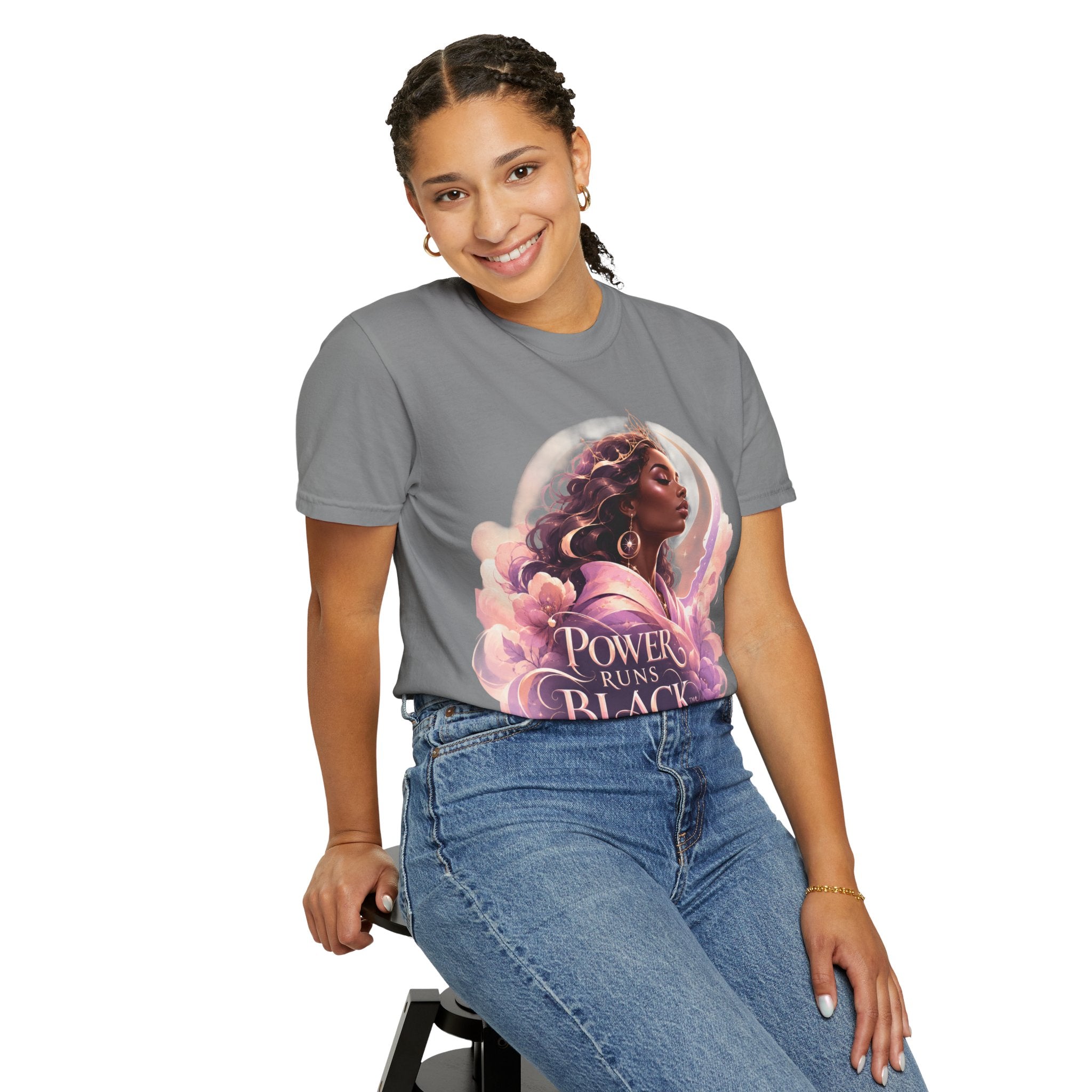 Power Runs Black graphic tee | Black woman portrait, Afro empowerment shirt by Power Runs Black