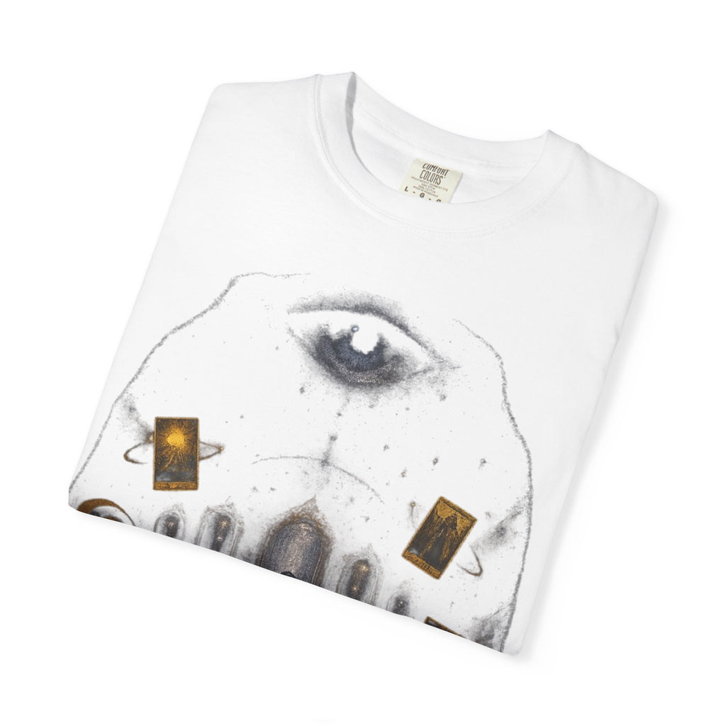 PRB Occult Tarot Skull T-Shirt — Mystic Eye & Shadow Figure Graphic by Power Runs Black
