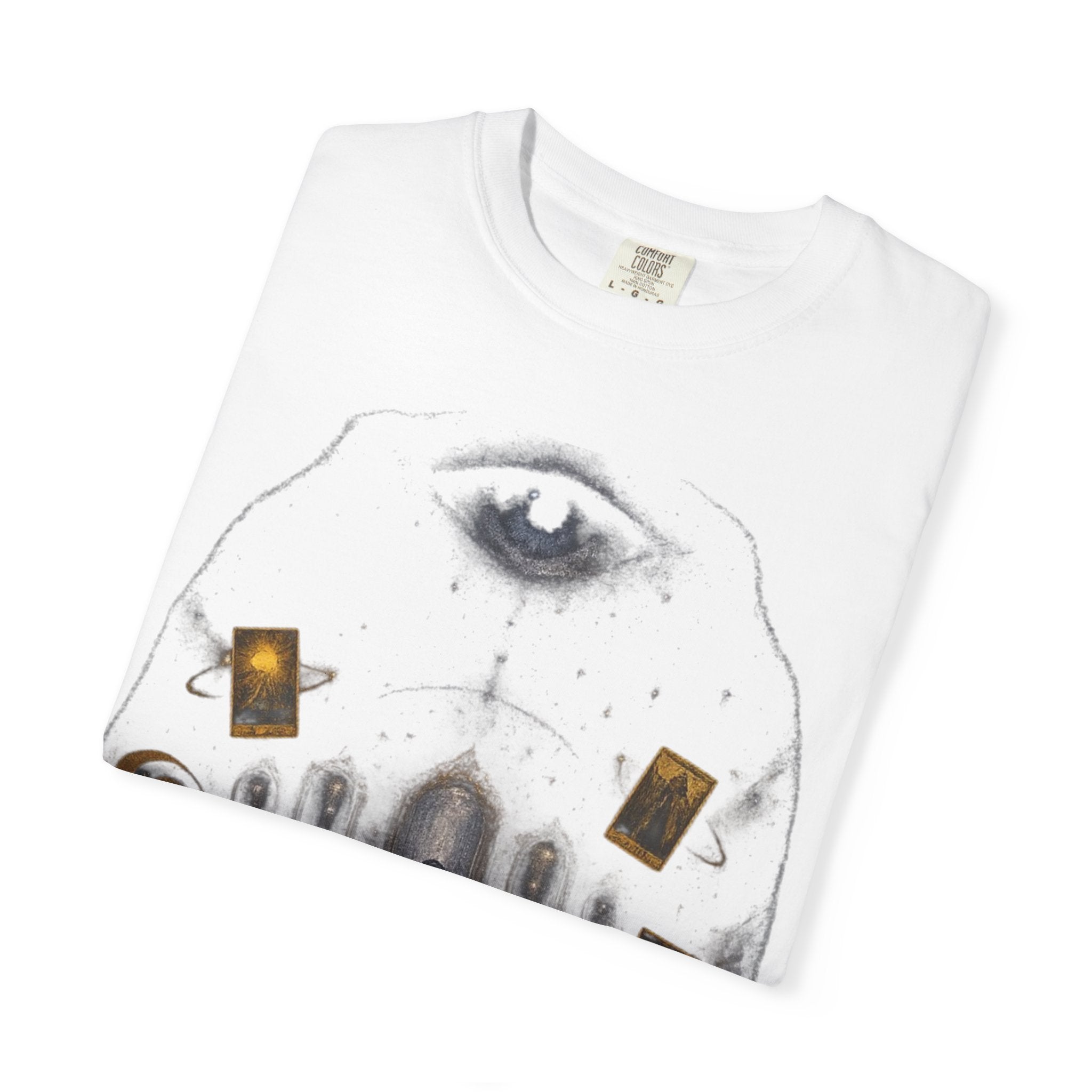 PRB Occult Tarot Skull T-Shirt — Mystic Eye & Shadow Figure Graphic by Power Runs Black