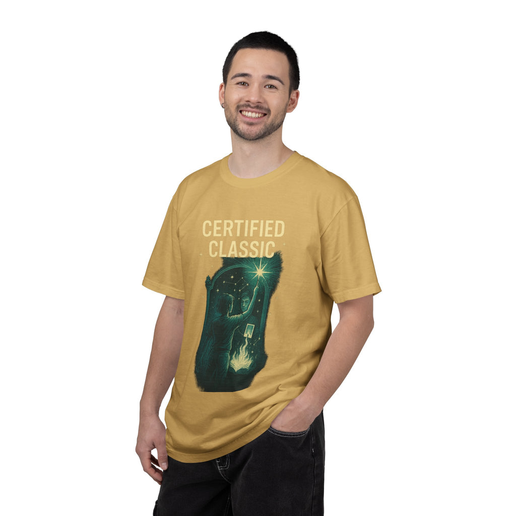 PRB Certified Classic illustration T-shirt | vintage camping, night sky, campfire by Power Runs Black