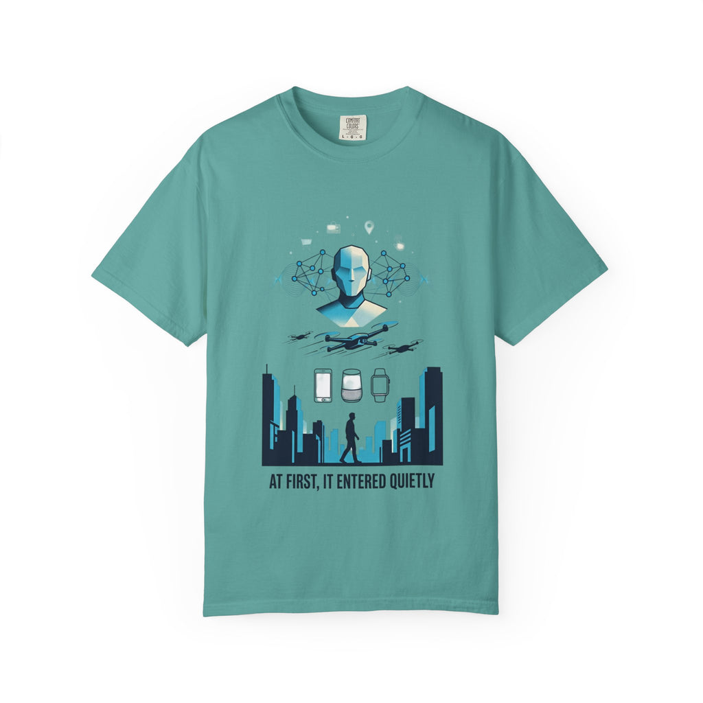 Power Runs Black AI Metropolis T-Shirt — 'At First, It Entered Quietly' Cybercity Graphic Tee by Concepts VS Entertainment/Tiktok shop