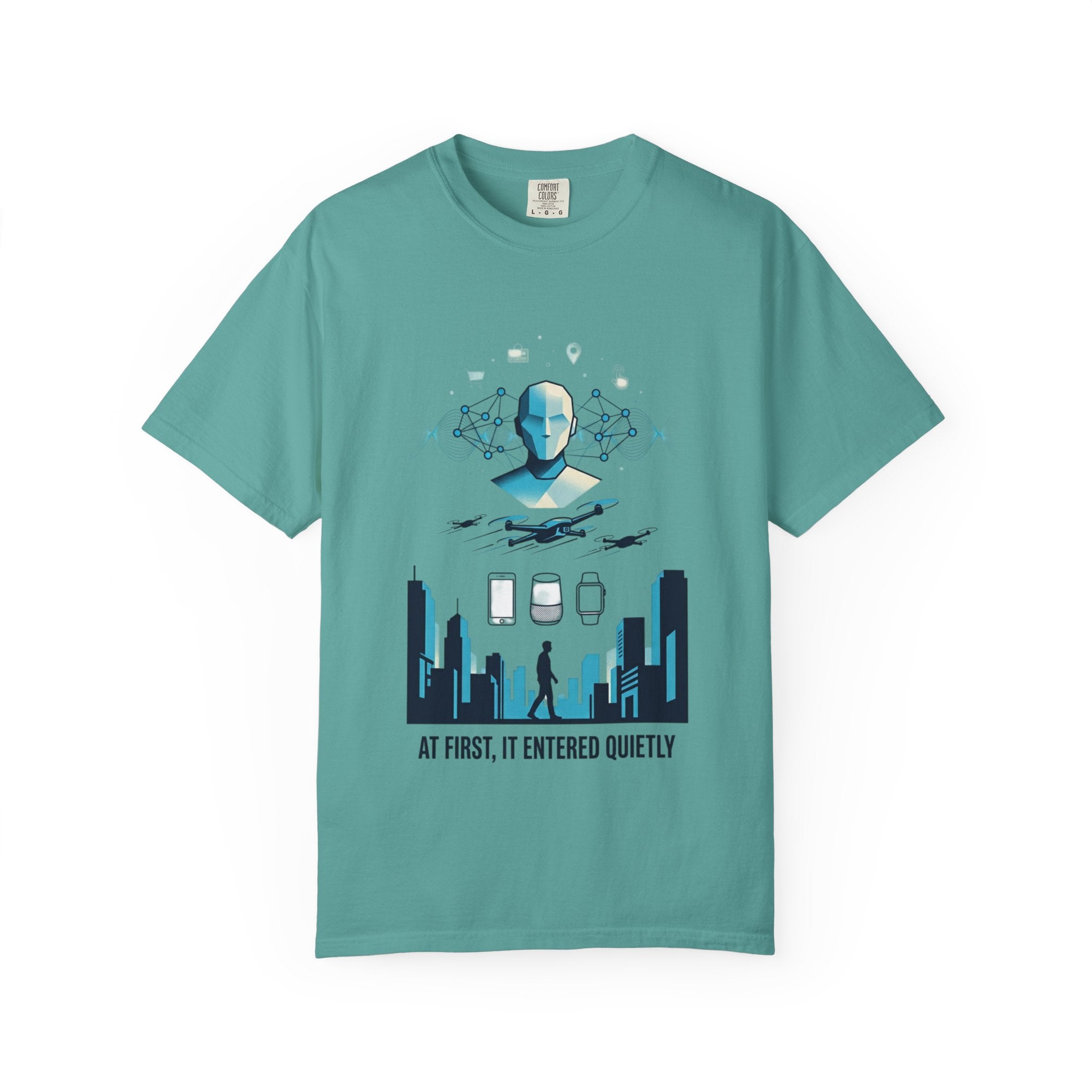 Power Runs Black AI Metropolis T-Shirt — 'At First, It Entered Quietly' Cybercity Graphic Tee by Concepts VS Entertainment/Tiktok shop