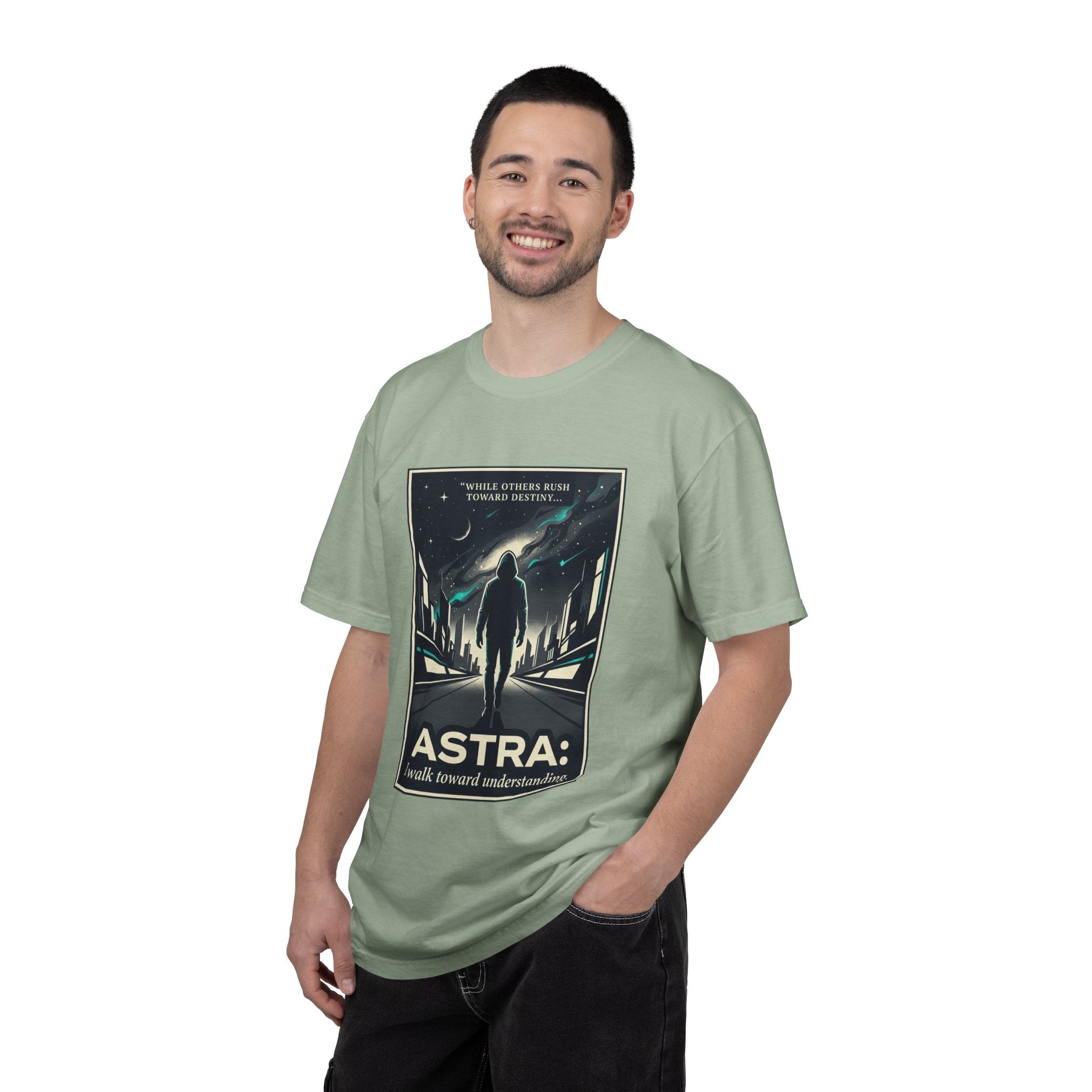 Power Runs Black Astra Sci‑Fi Graphic T-Shirt — "I walk toward understanding" Poster Design by Power Runs Black