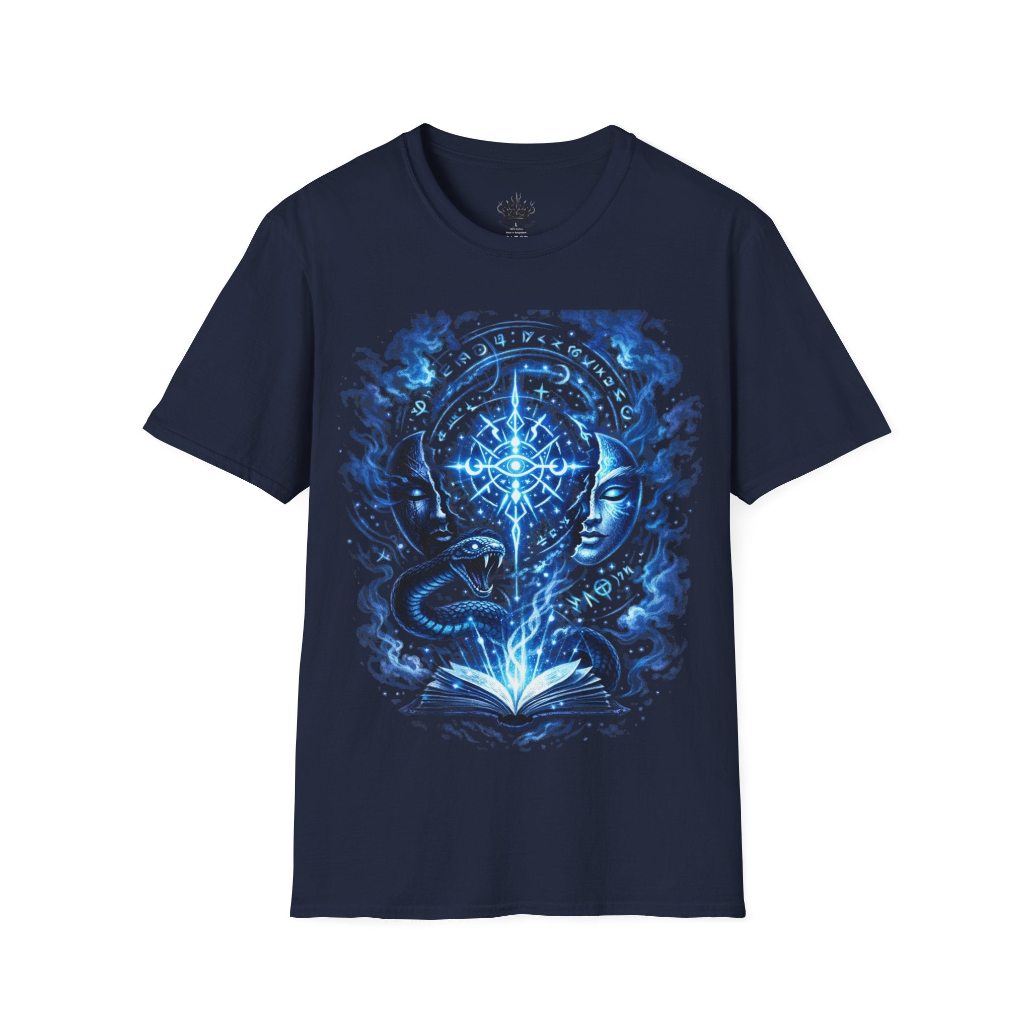 PRB Mystic Oceanic Spell T-Shirt — Blue Serpent & Moon Magic Tee by Power Runs Black