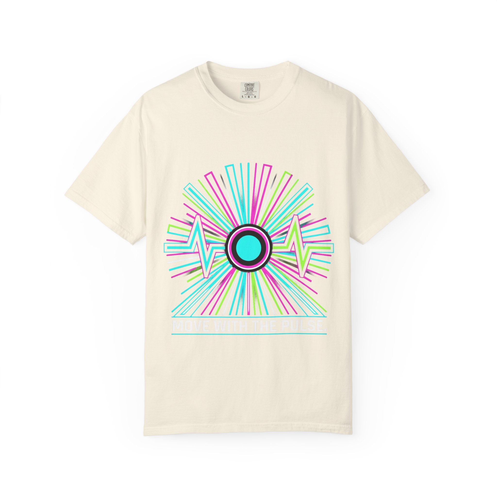 Power Runs Black PRB Electric "Move With Pulse" Graphic T-Shirt — Neon Sunburst Design by Power Runs Black