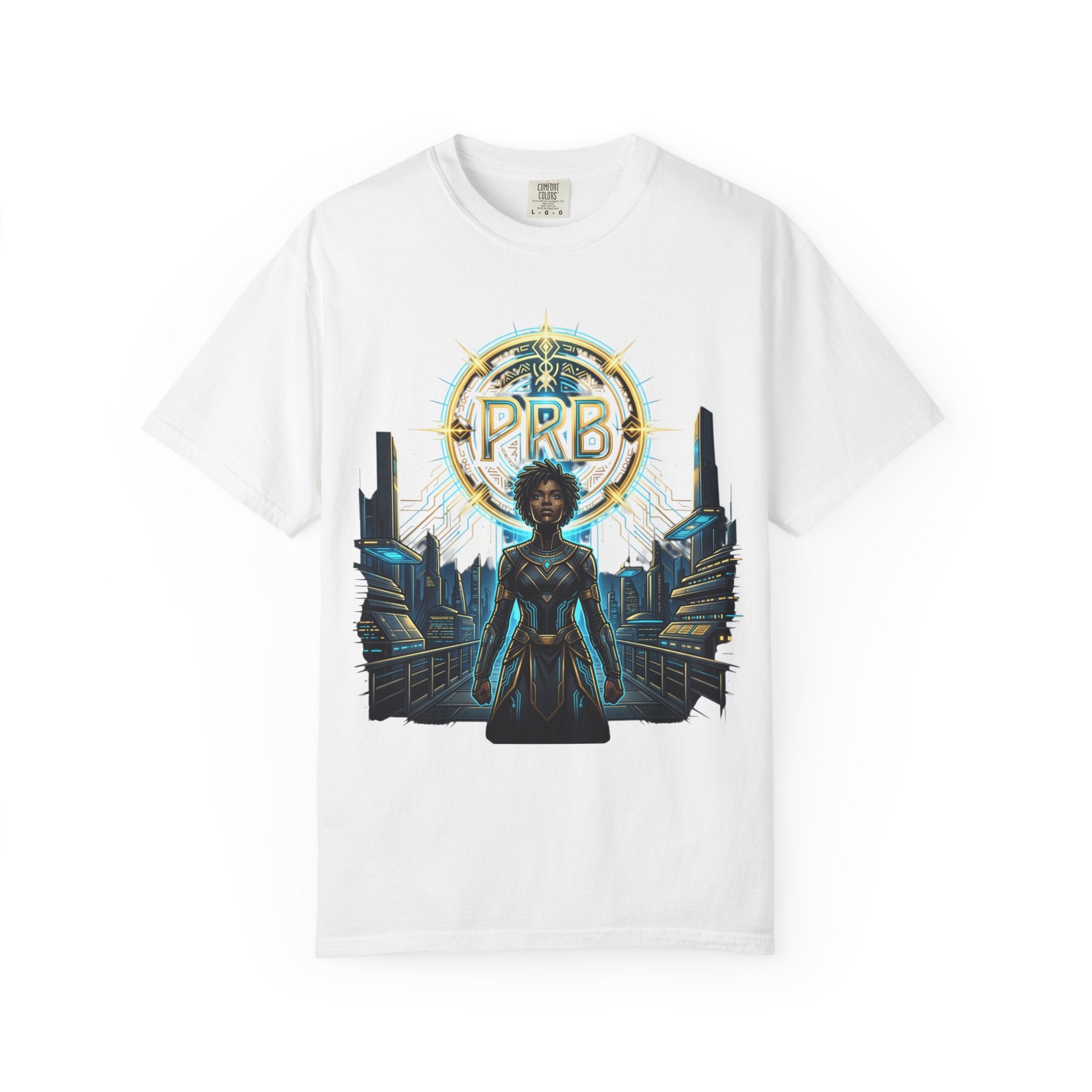 Futuristic Warrior Afrofuturist Graphic T-Shirt | Sci-Fi Streetwear Tee by Printify