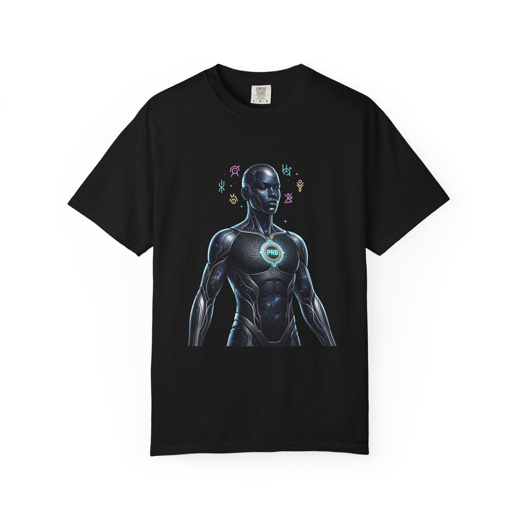 Printify PRB — “Algorithm God” 4K Futuristic Cyborg with Glowing Chest T-shirt | Sci-Fi Android Art - T-Shirt