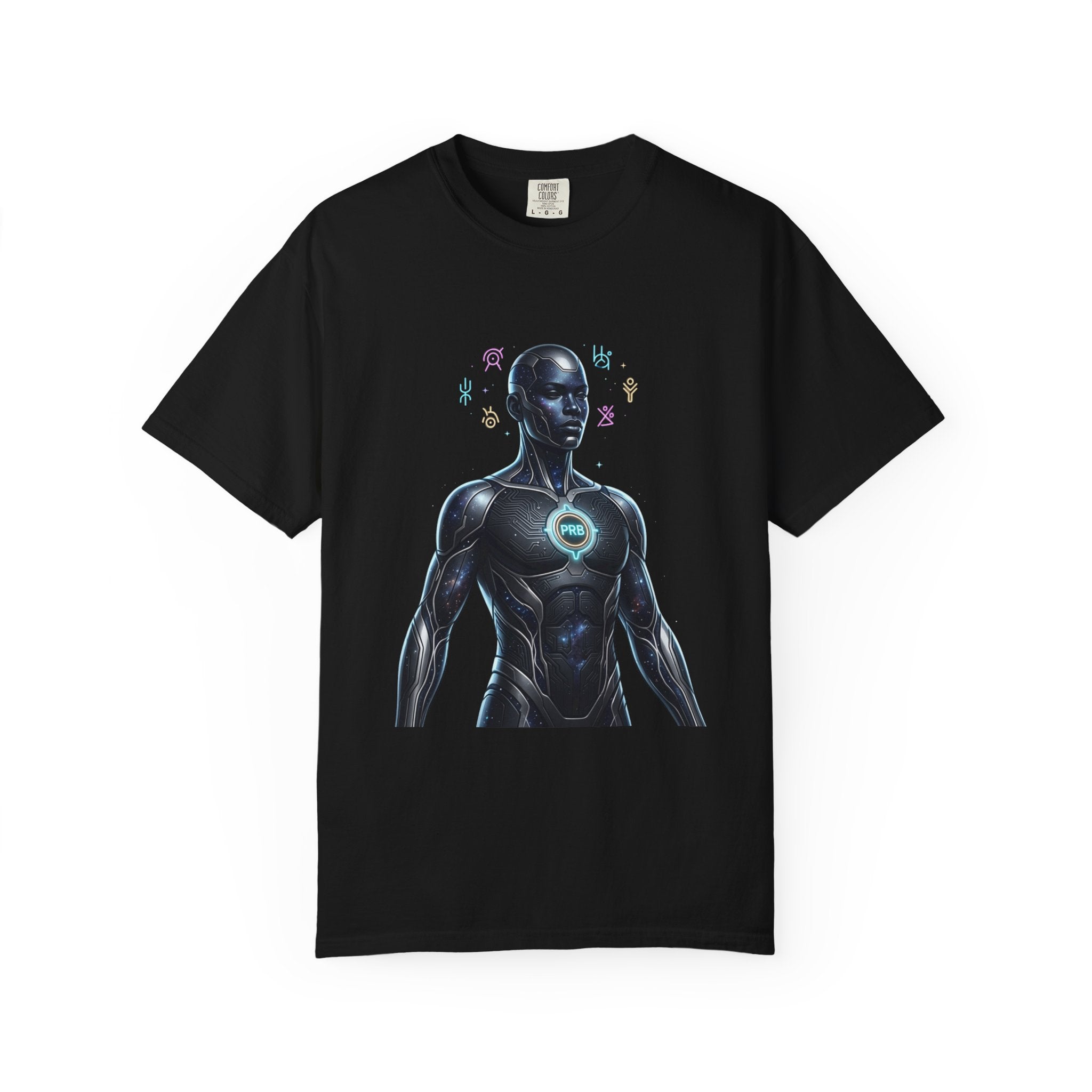 Printify PRB — “Algorithm God” 4K Futuristic Cyborg with Glowing Chest T-shirt | Sci-Fi Android Art - T-Shirt