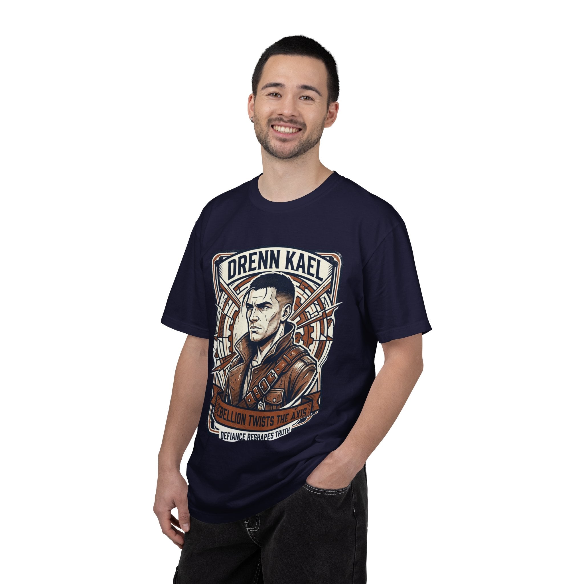 Power Runs Black PRB Drenn Kael Portrait T-Shirt — "Rebellion Twists the Axis" Graphic Tee by Printify