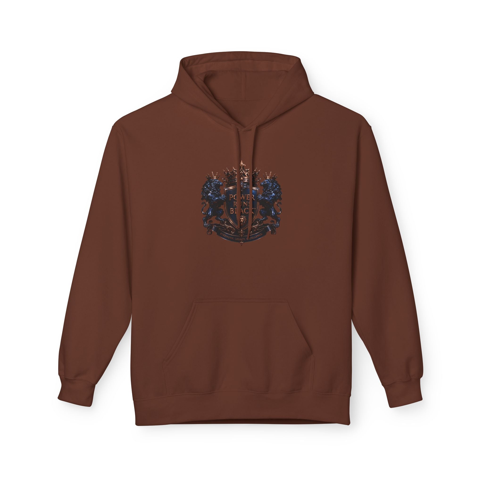 Power Runs Black crest hoodie | medieval shield with lions and wings by Power Runs Black