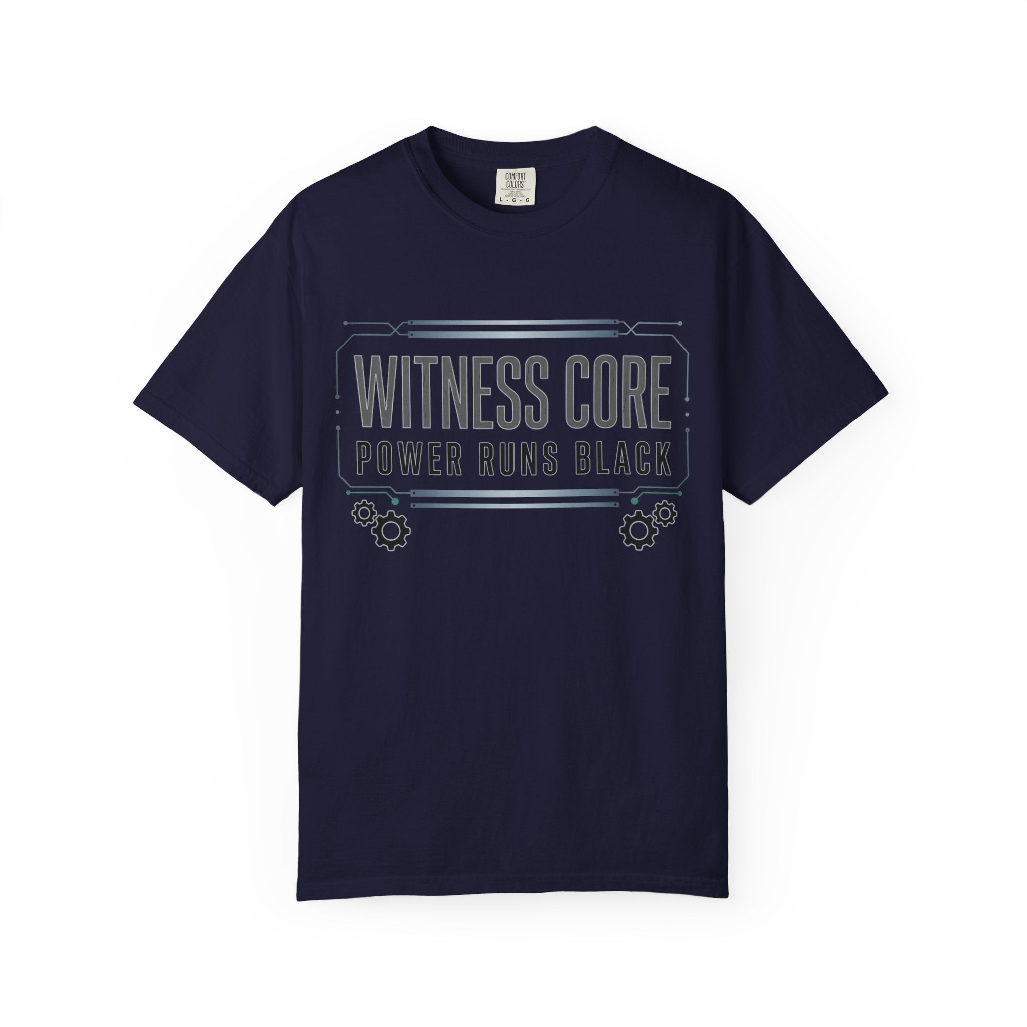 Printify PRB Witness Core Power Runs Black T-shirt | Tech Industrial Graphic Tee - T-Shirt