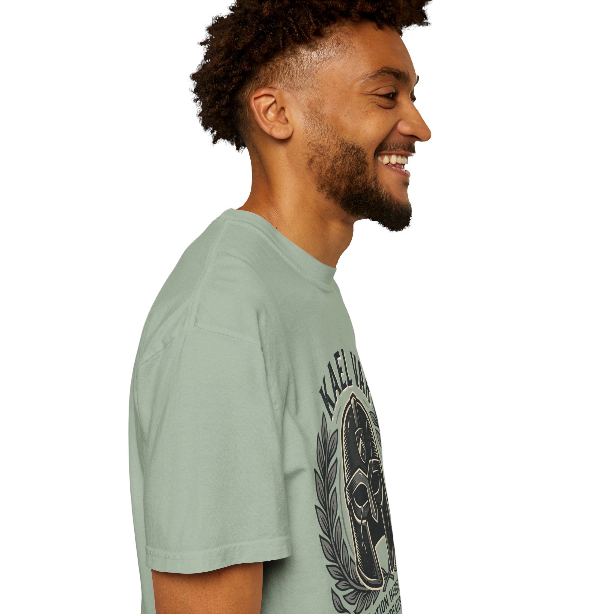 Power Runs Black PRB Kael Var Helmet Graphic T-Shirt — "Protection Hardens Form" Warrior Tee by Printify