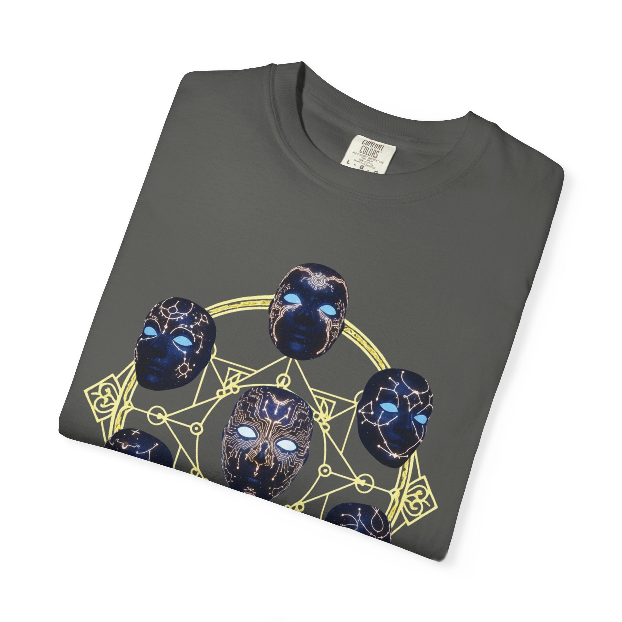 PRB Tribal Mask Circle Graphic Tee, Spiritual Afrocentric Art by Power Runs Black