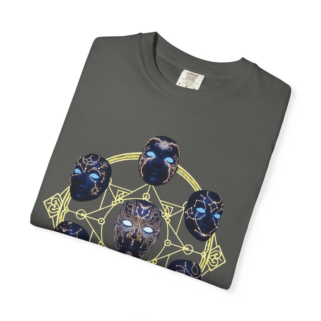 PRB Tribal Mask Circle Graphic Tee, Spiritual Afrocentric Art by Printify