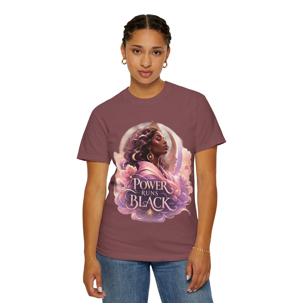 Power Runs Black graphic tee | Black woman portrait, Afro empowerment shirt by Power Runs Black