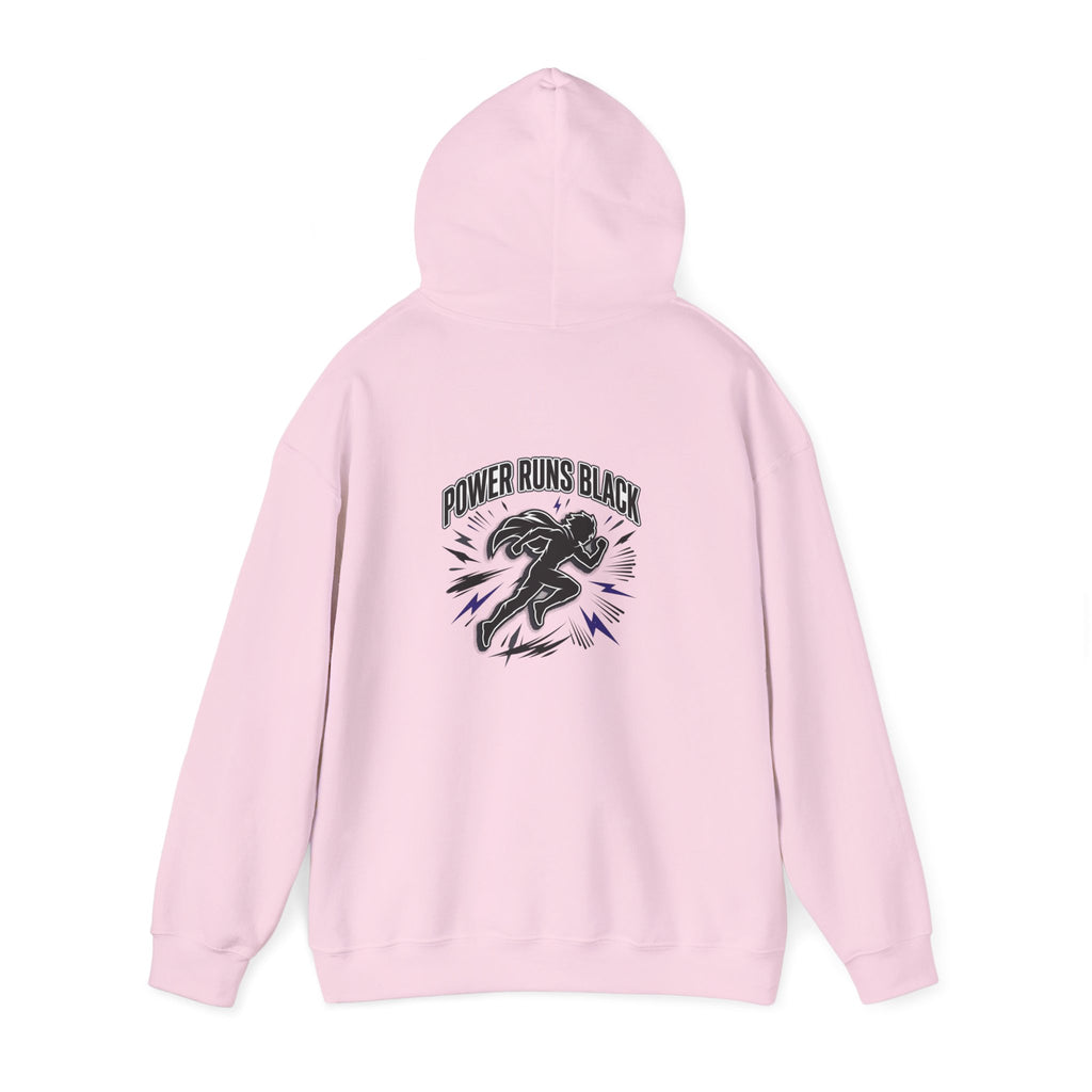Power Runs Black Hoodie — Bold Graphic Athletic Streetwear by Printify
