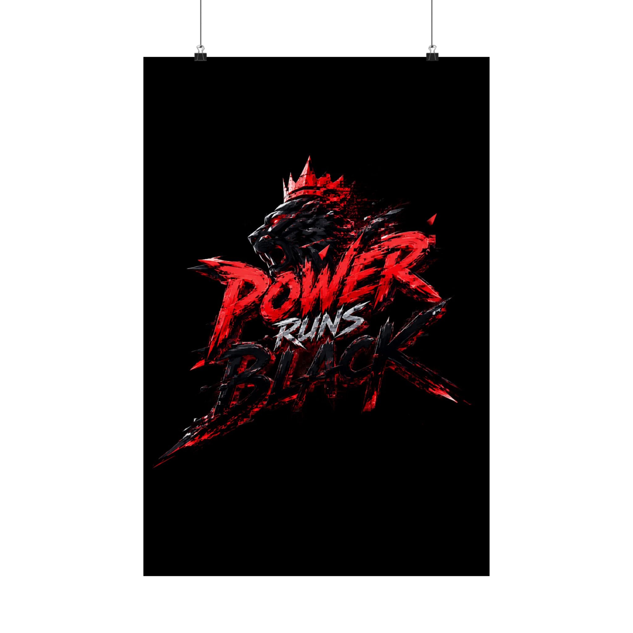 Power Runs Black Matte Poster — Red Panther Skull Graphic Wall Art by Power Runs Black