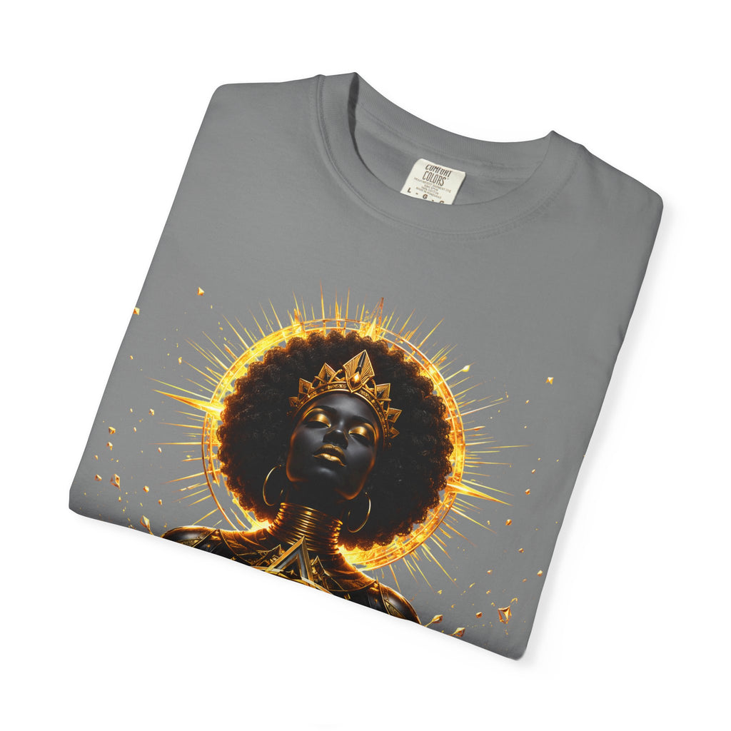 Power Runs Black goddess illustration T-Shirt | Afrocentric black pride design by Power Runs Black