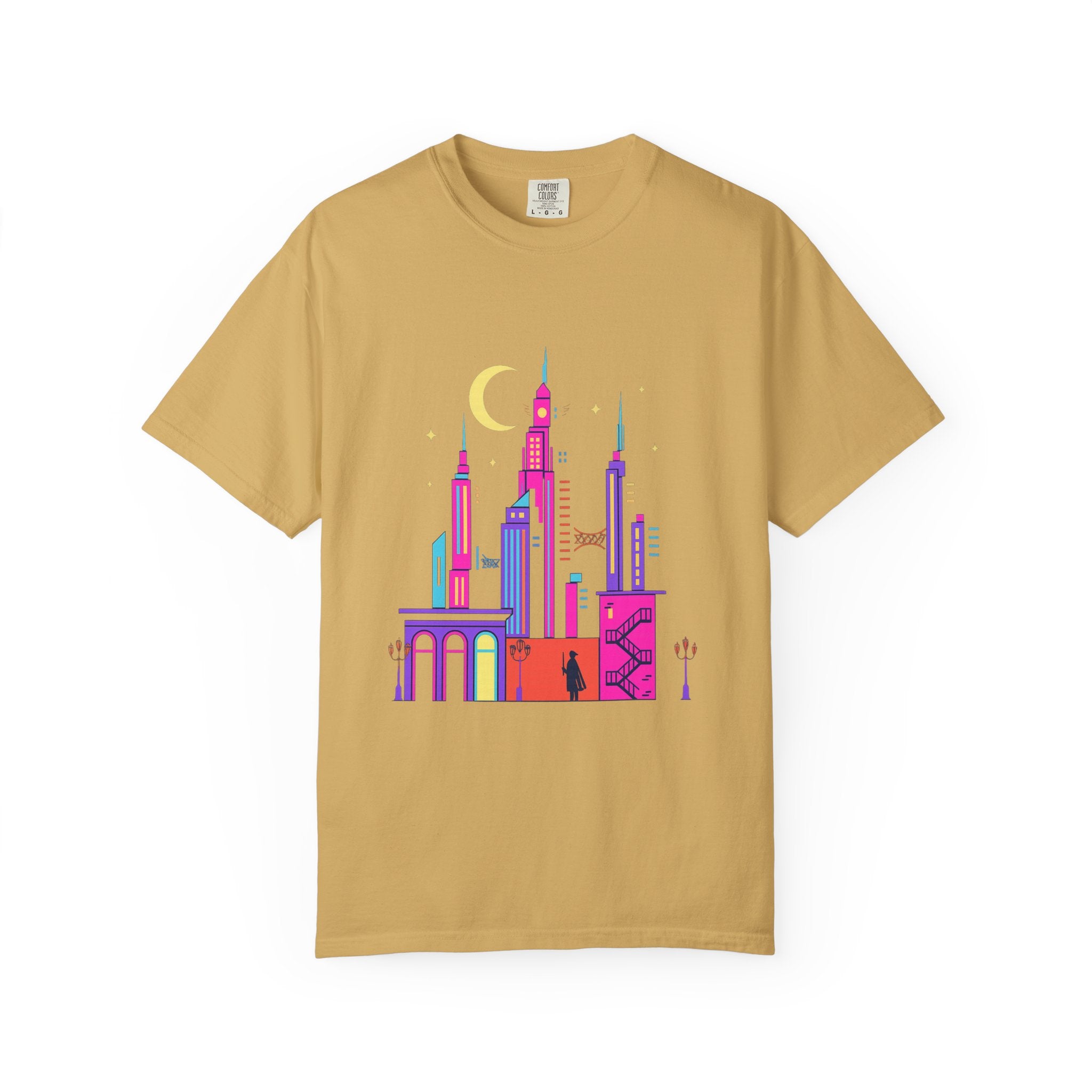 PRB Neon City Skyline T-shirt | Vibrant Urban Nightscape Tee by Power Runs Black