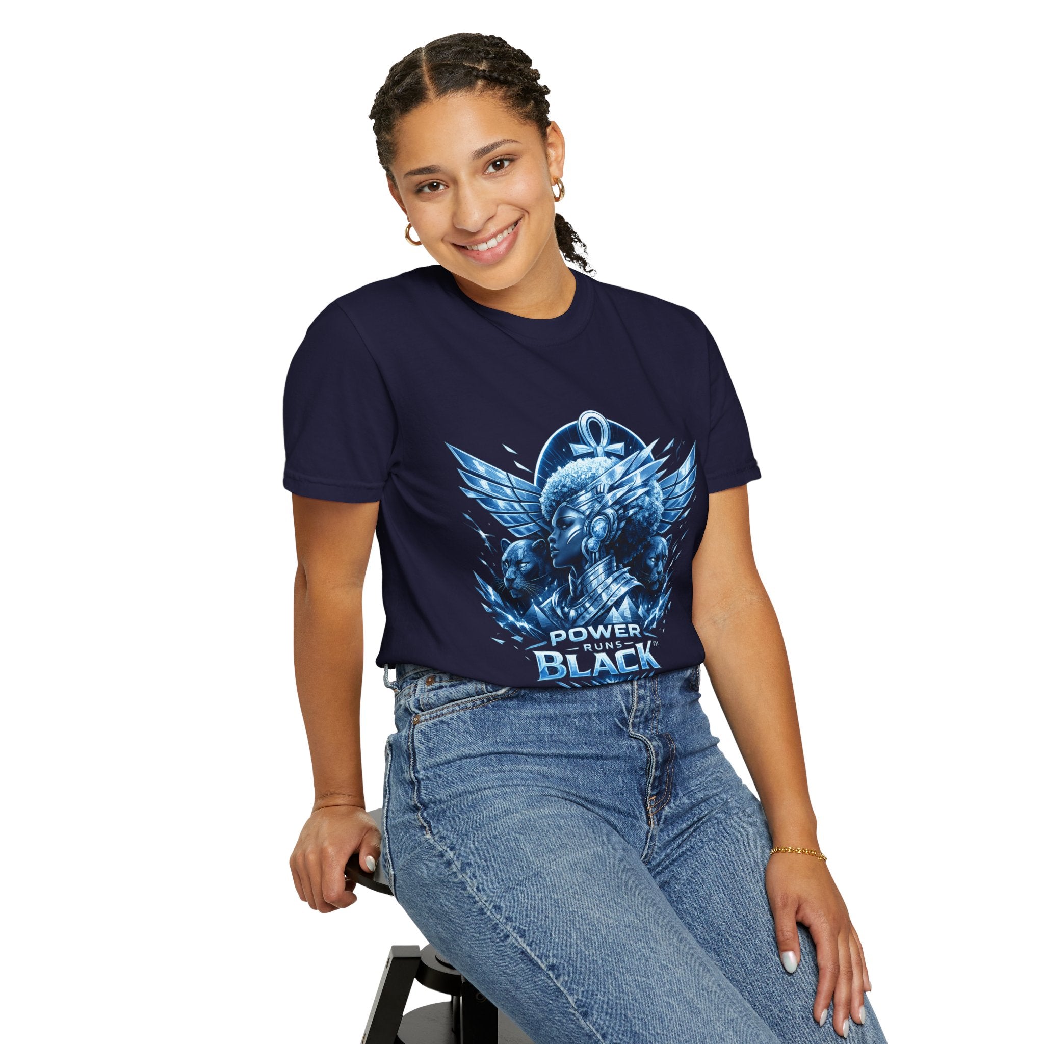 Power of Black Graphic T-Shirt — Egyptian Ankh Warrior Design by Power Runs Black