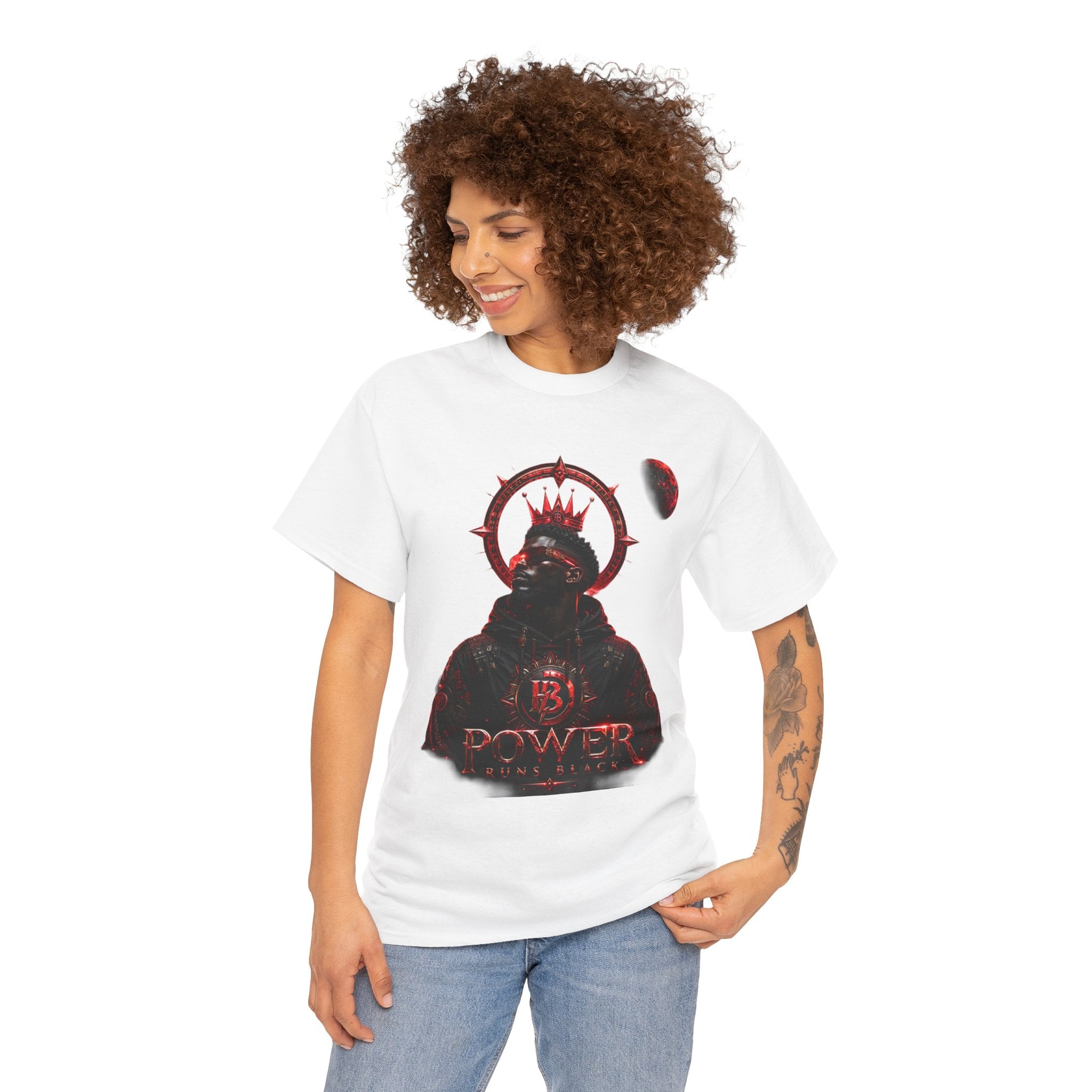 Power Runs Black Red Angel Graphics Tee by Printify