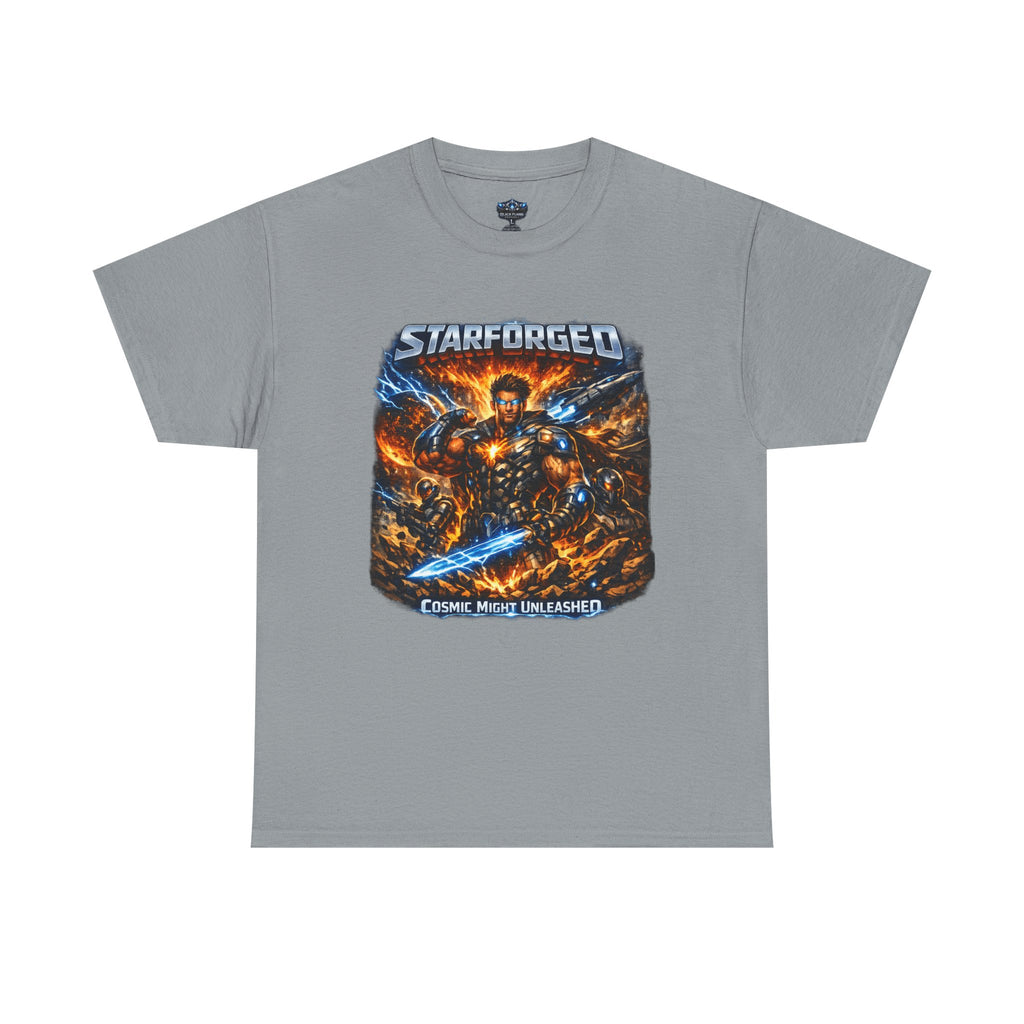Starforged Flex : Cosmic Might Unleashed Illustration Graphic T by Power Runs Black