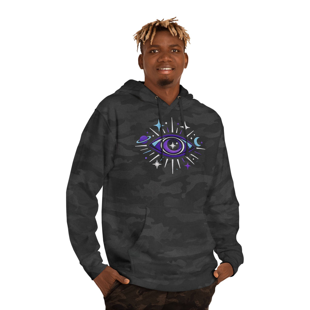 PRB Mystic Purple All-Seeing Eye Hoodie | Celestial Stars Moon by Power Runs Black