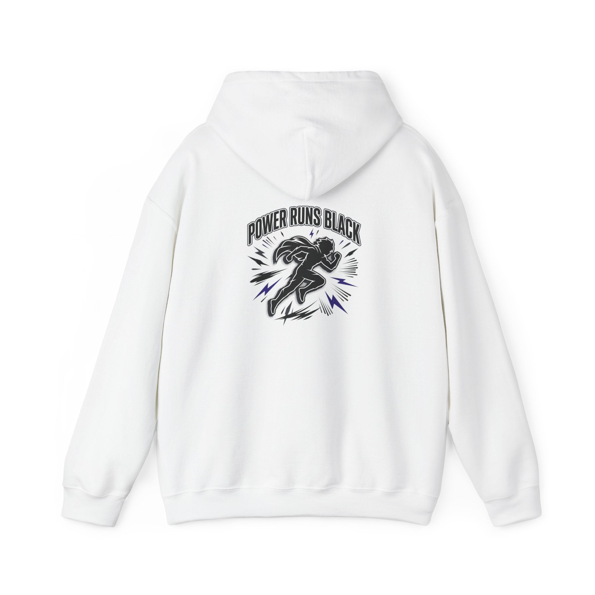 Power Runs Black Hoodie — Bold Graphic Athletic Streetwear by Printify