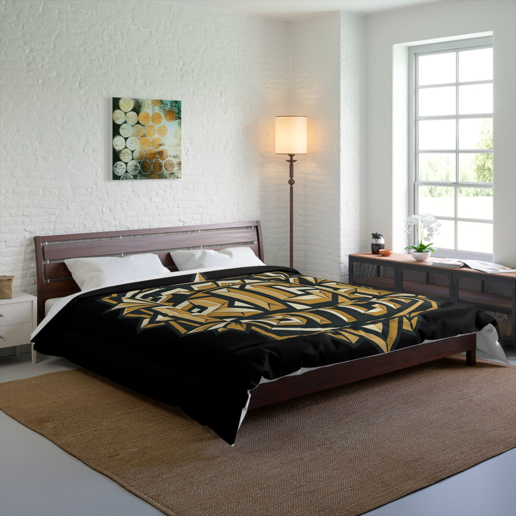 PRB Pretty Rich Bitch Comforter — Bold Gold Art Deco Luxe Bedding by Power Runs Black