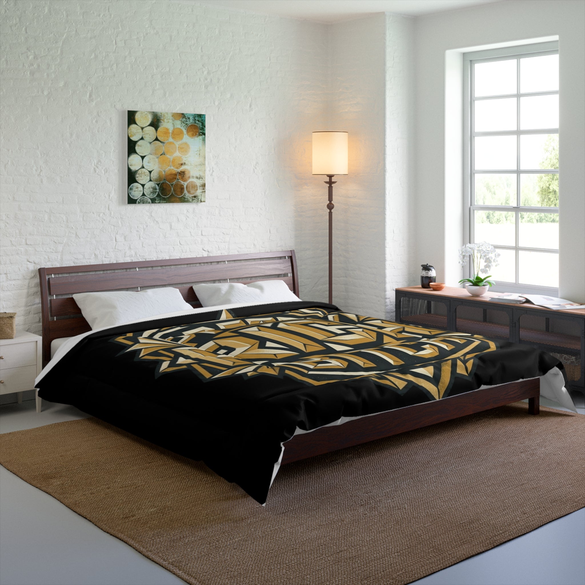 PRB Pretty Rich Bitch Comforter — Bold Gold Art Deco Luxe Bedding by Power Runs Black